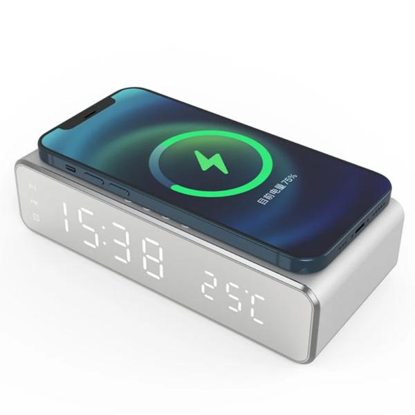 Sveglia Con Ricarica Wireless REFLEXION - Display Ora, Data, Temperatura | Luce Notturna - Foto 4