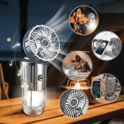 Lampada da campeggio 5 in 1 - ventilatore, luce, altoparlante, power bank e bussola | LANTFAN