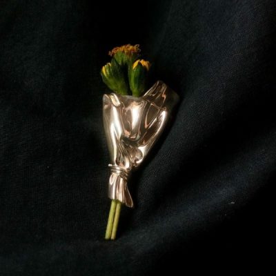 Spilla floreale indossabile - spilla a vaso, 4x2.8 cm, argento o oro | VASIFINA